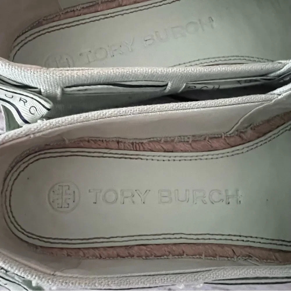 Tory Burch Mint Green Espadrille Flats with Woven Detail Size 7.5